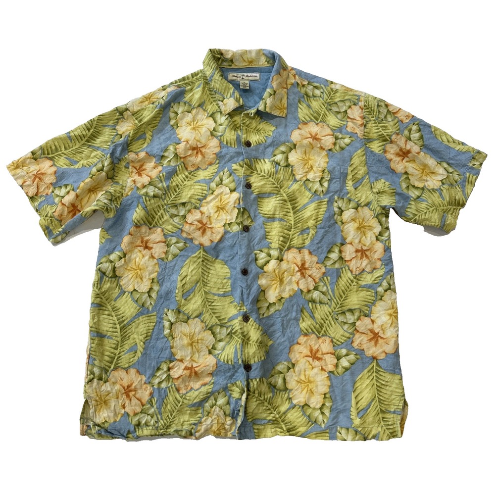 Tommy Bahama Men's Medium Shirt 100% Silk Tropical Vacation Hawaiian Hibuscus